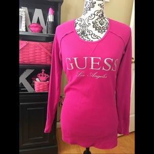 GUESS LONG SLEEVE PINK HENLEY SHIRT SIZE XL